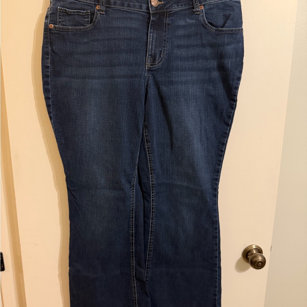 Maurices Mid-ride Dark Blue Flare Leg Jeans size 14W Short